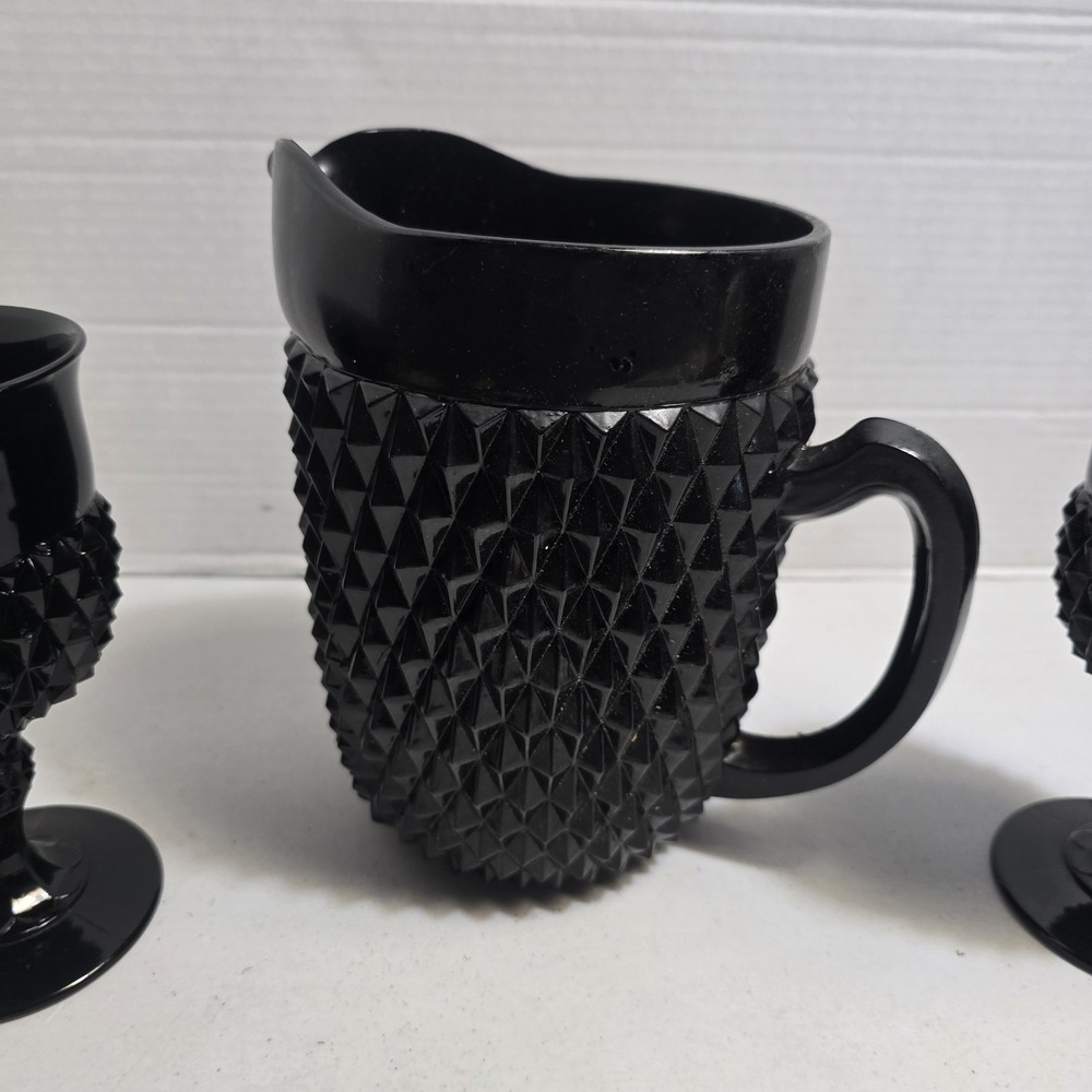 Indiana Tiara Amethyst Glass Diamond Pattern 64 Oz Pitcher & 2 Water Goblets - Picture 3 of 9